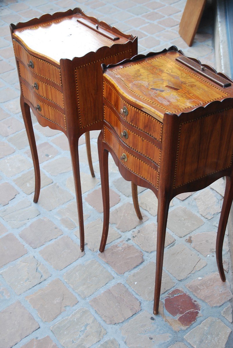 Paire De Chevets En Placage De Style Louis  XV-photo-4