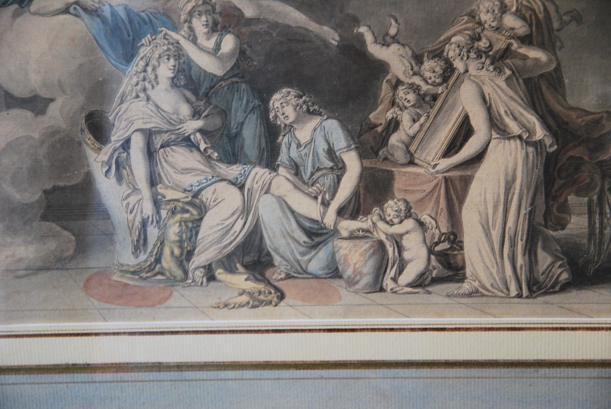 Dessin  Psyché Et L Amour Dessin Attribué à Barbier Fin XVIII-photo-1