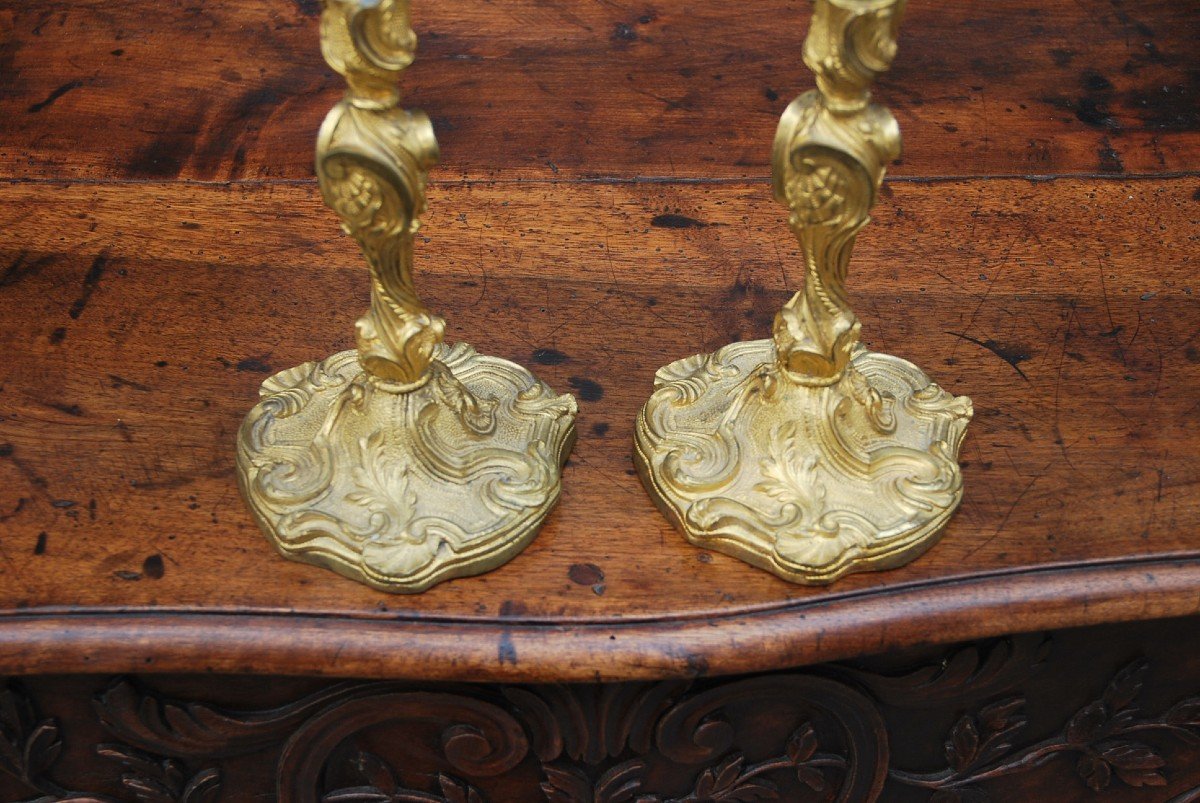 Paire De Bougeoirs En Bronze D Après Meissonnier  De Style Louis XV-photo-3