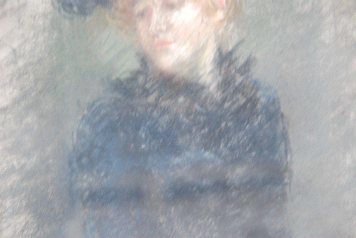 Elegant Pastel Au Chapeau, Signed De Huillard-photo-2