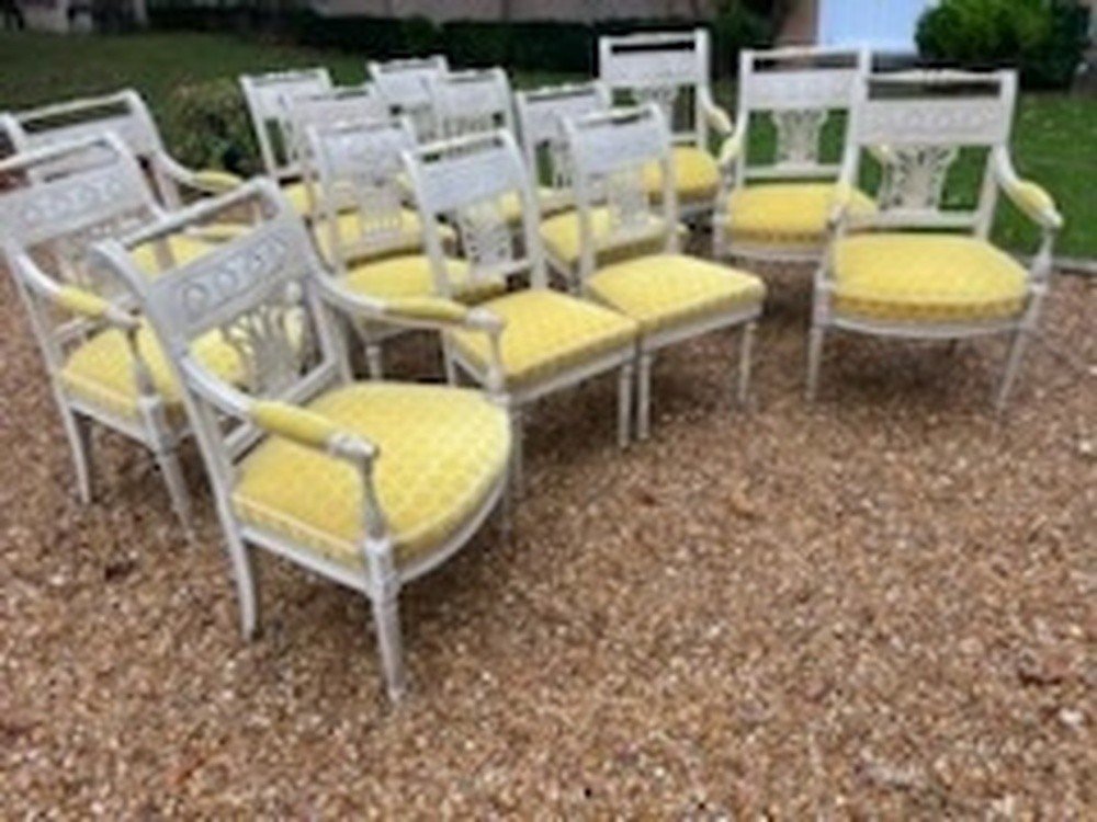 Rare Suite Of 6 Armchairs And 6 Lacquered Chairs From The Directoire Period Late 18th Century-photo-3