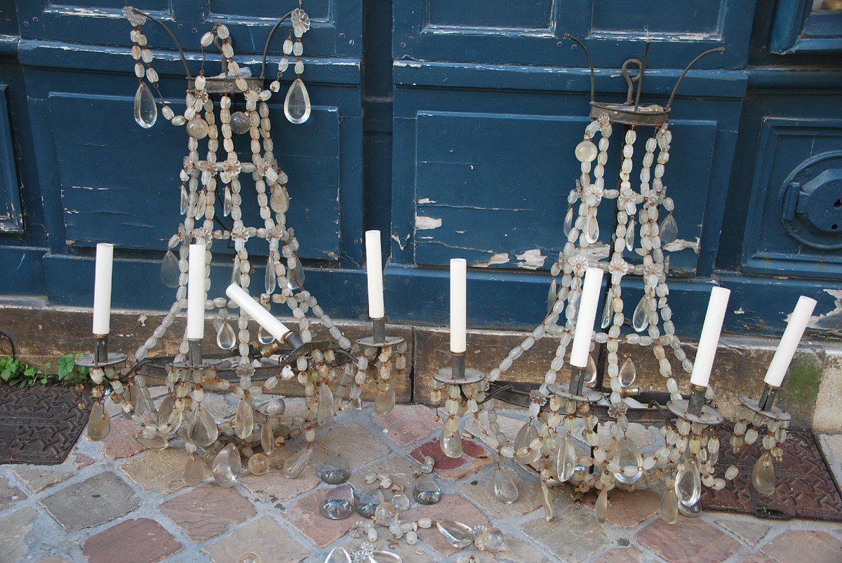 Pair Of Large 19th Century Wall Lamp In Directoire Rock Crystal