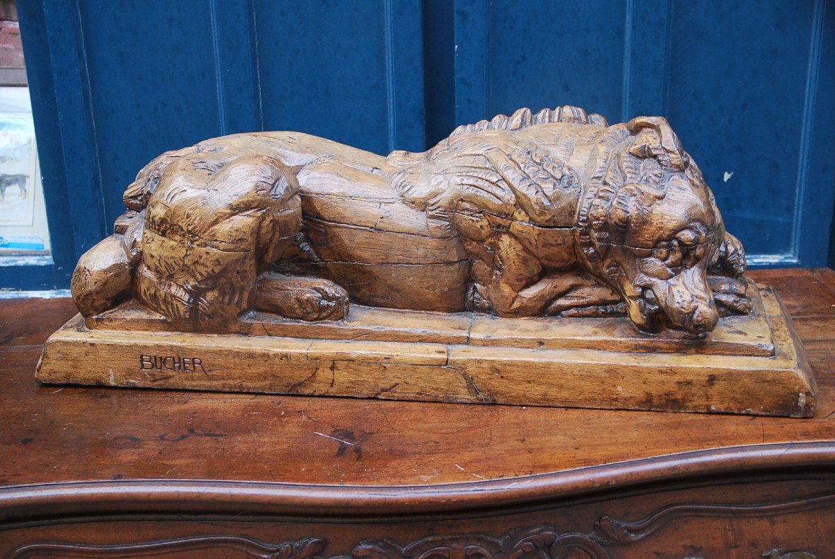 Large Wooden Sculpture Representing A Dog Signed De Bucher-photo-2
