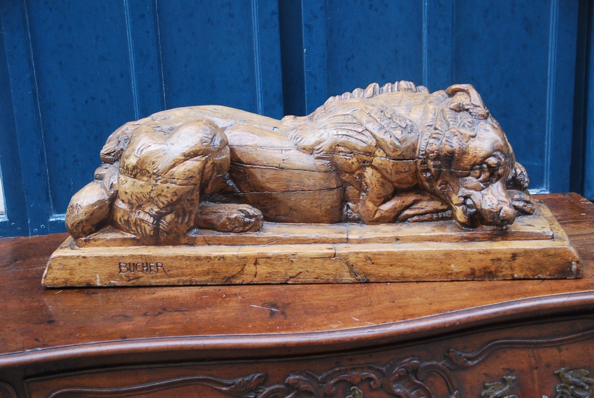 Large Wooden Sculpture Representing A Dog Signed De Bucher-photo-1