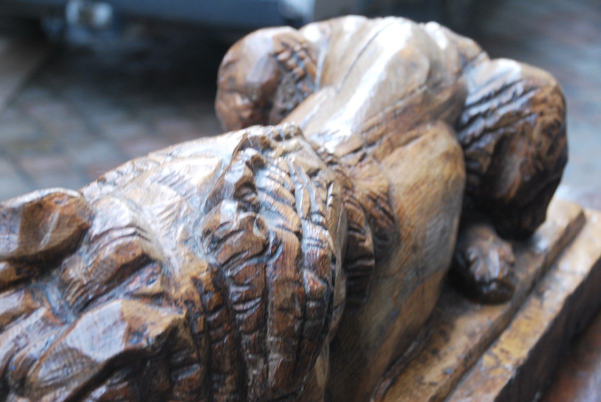 Large Wooden Sculpture Representing A Dog Signed De Bucher-photo-2