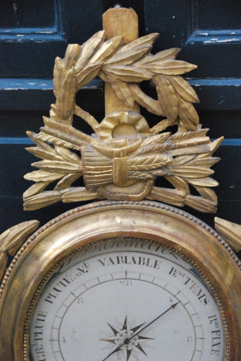 Baromètre En Bois Doré D époque Louis XVI-photo-4