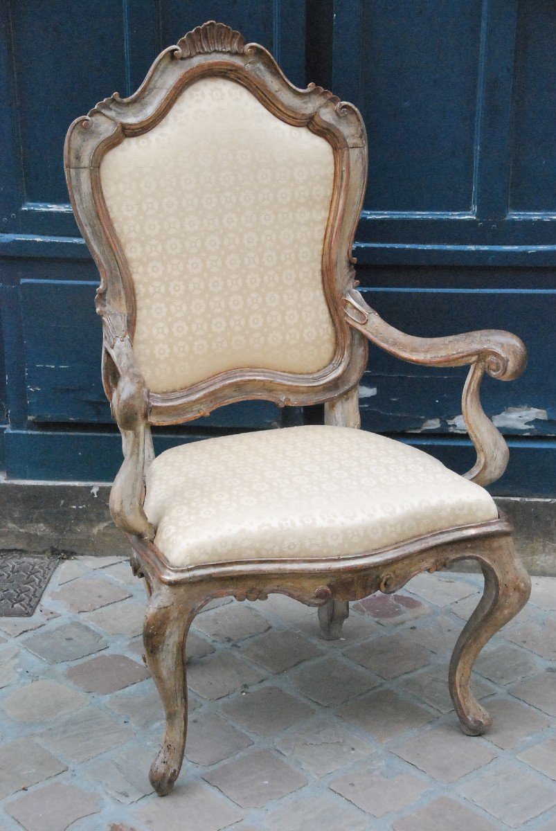 Venise , Grand Fauteuil D Apparat à Chassis Du XVIII