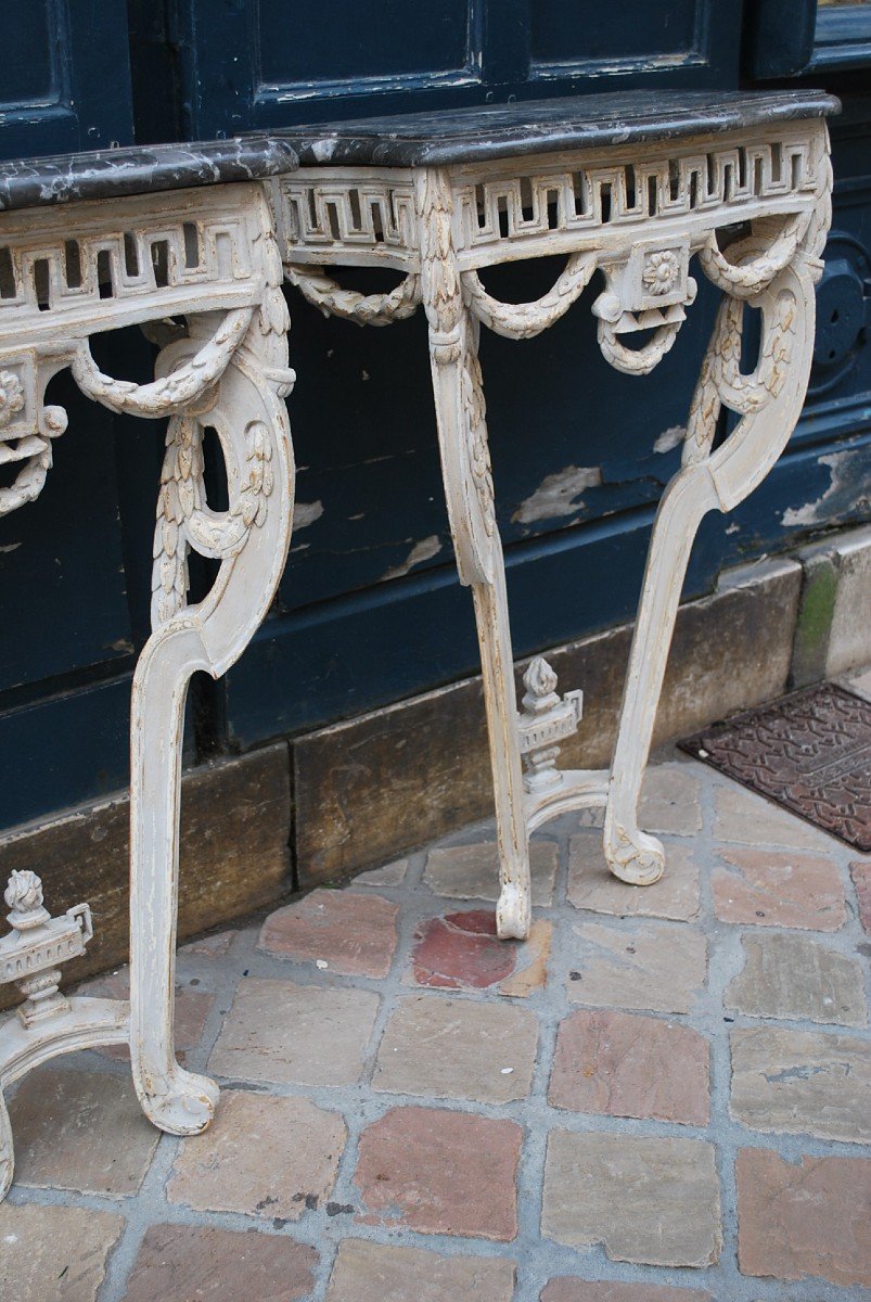 Pair Of Small Lacquered Consoles From Louis XVI Period-photo-5