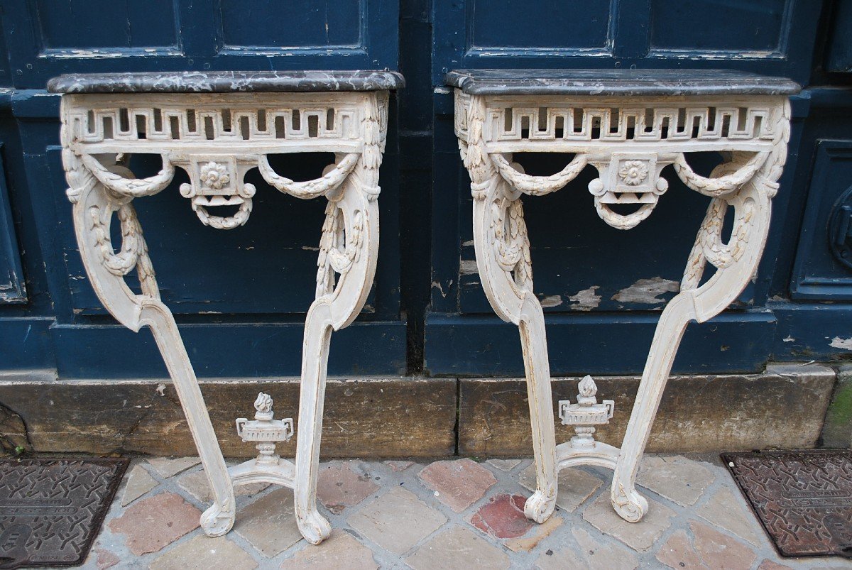 Pair Of Small Lacquered Consoles From Louis XVI Period