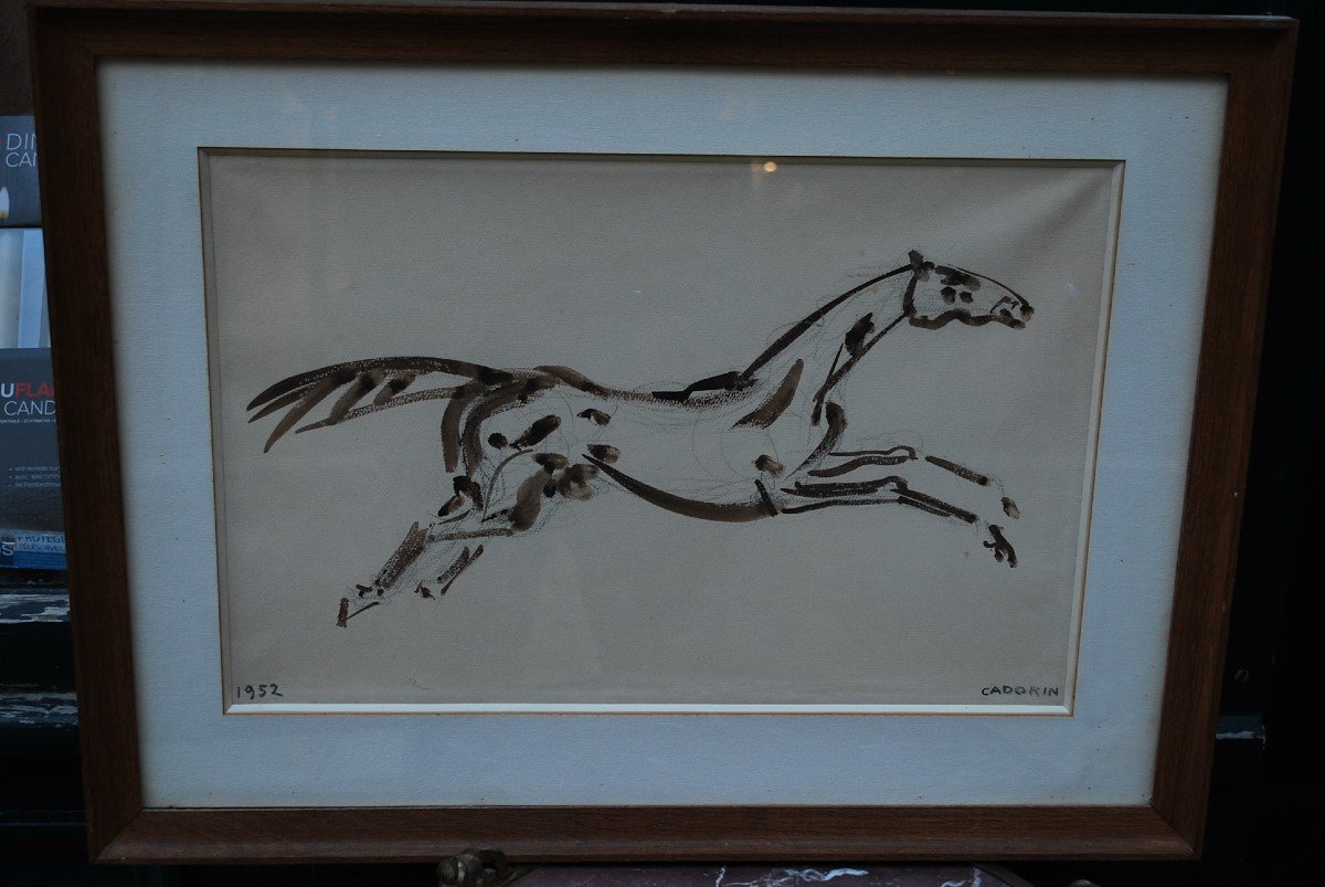 Drawing, Galloping Horse Signed By Cadorin-photo-2