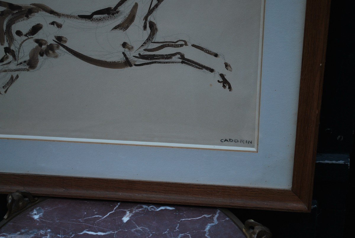 Drawing, Galloping Horse Signed By Cadorin-photo-1