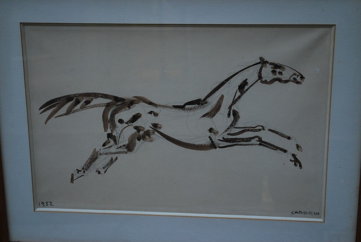 Drawing, Galloping Horse Signed By Cadorin-photo-2