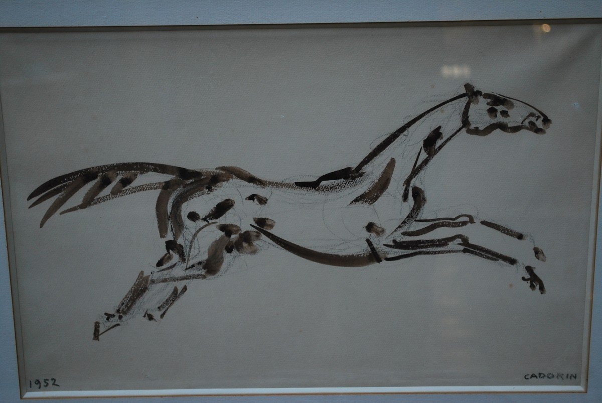 Drawing, Galloping Horse Signed By Cadorin