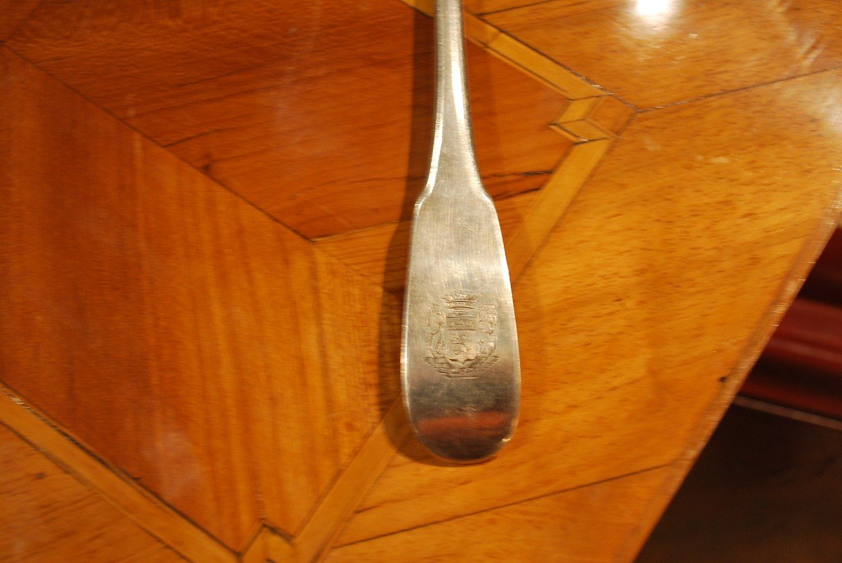 18th Century Stew Spoon, Count's Coat Of Arms-photo-2