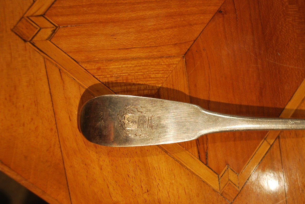 18th Century Stew Spoon, Count's Coat Of Arms-photo-3