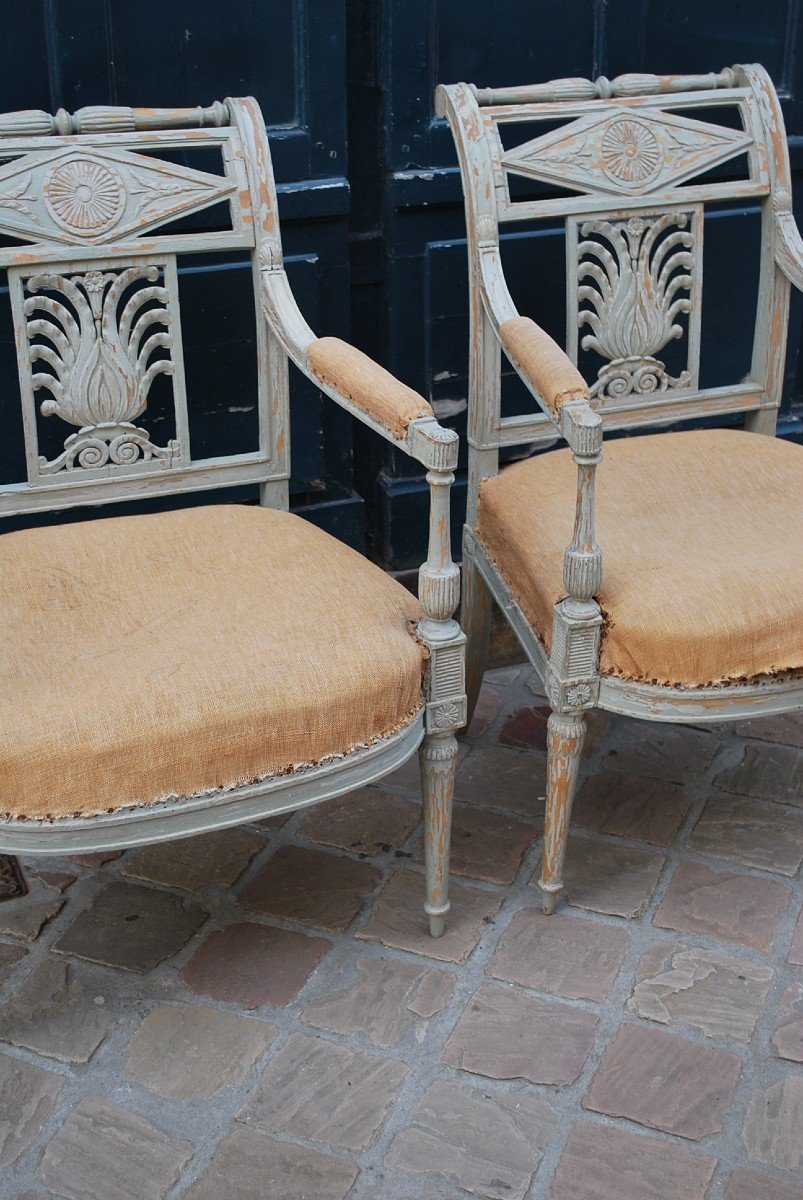 Paire De Fauteuils Laqués D époque Directoire -photo-3