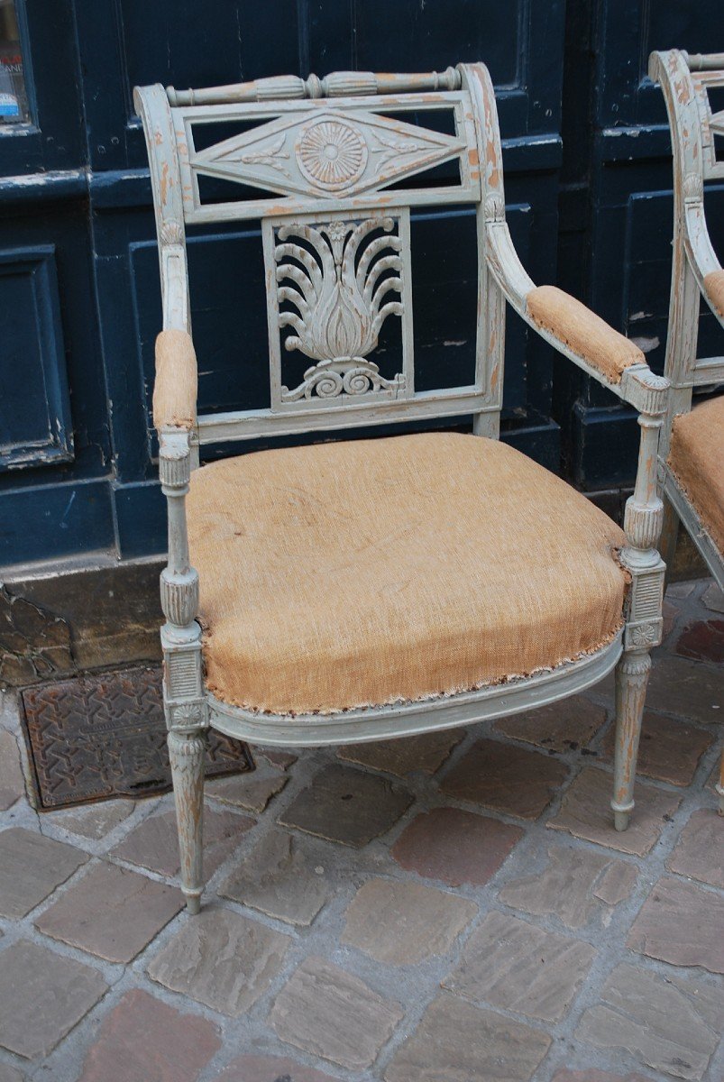 Paire De Fauteuils Laqués D époque Directoire -photo-4