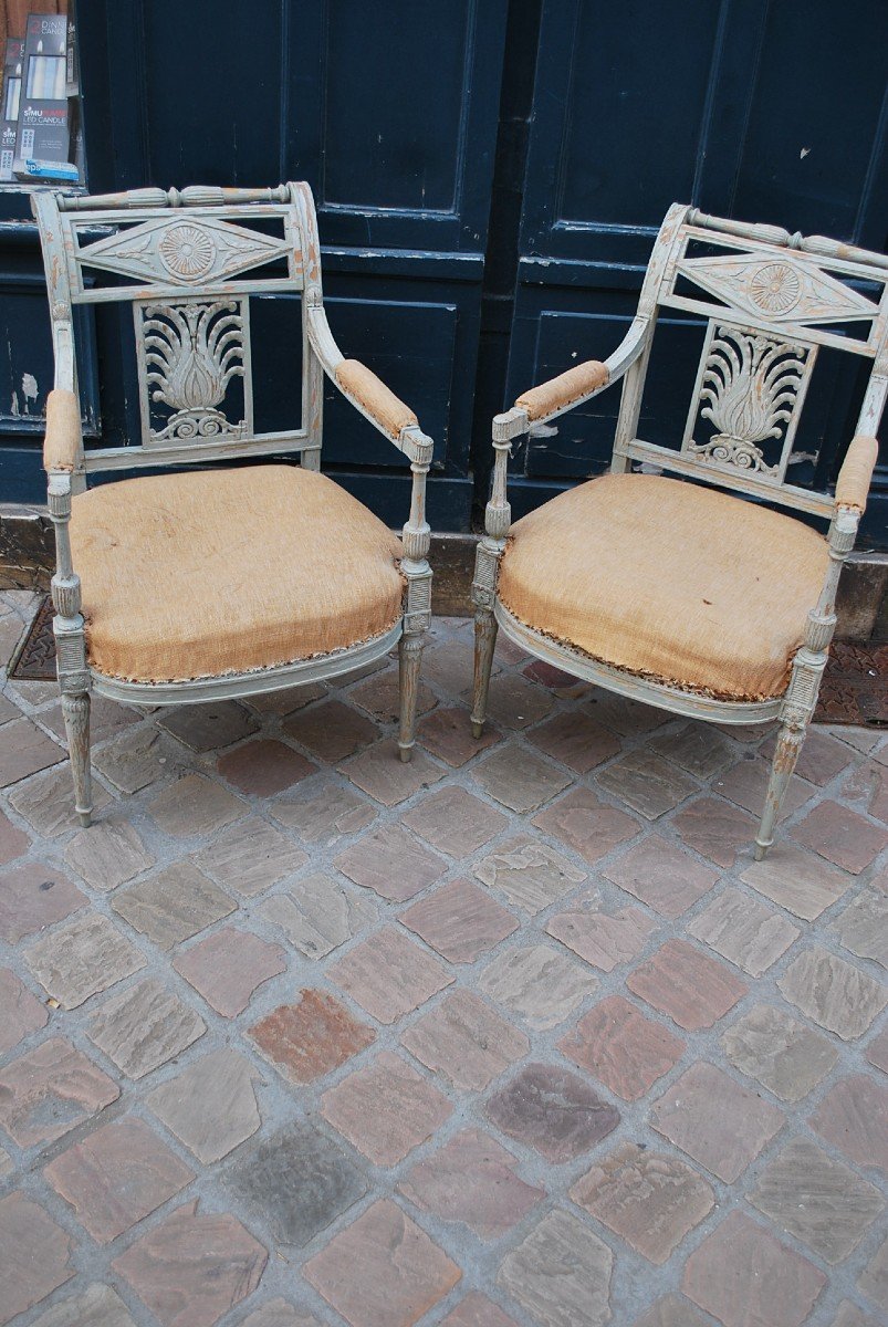 Paire De Fauteuils Laqués D époque Directoire -photo-2