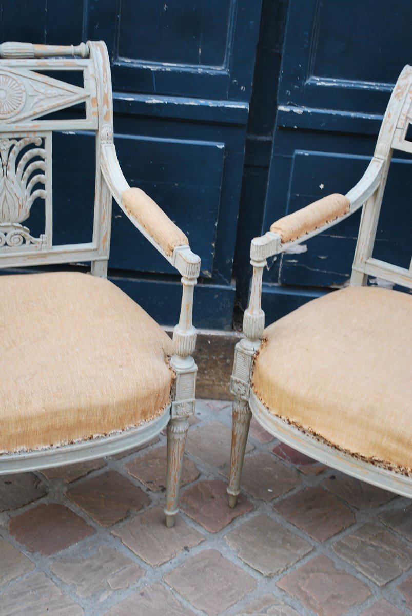 Paire De Fauteuils Laqués D époque Directoire -photo-3