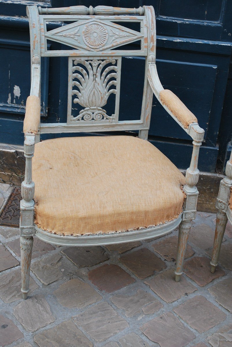 Paire De Fauteuils Laqués D époque Directoire -photo-4