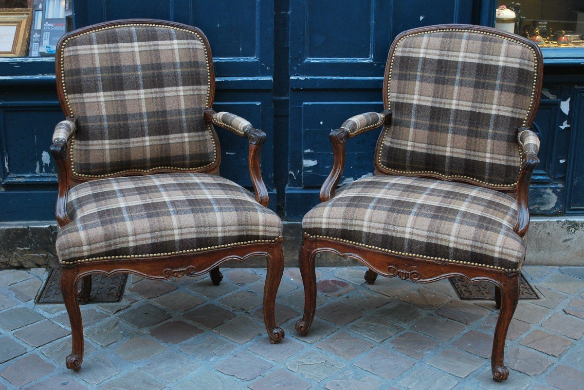 Pair Of Photo Armchairs With Flat Backs From Louis XV XVIII Period-photo-3
