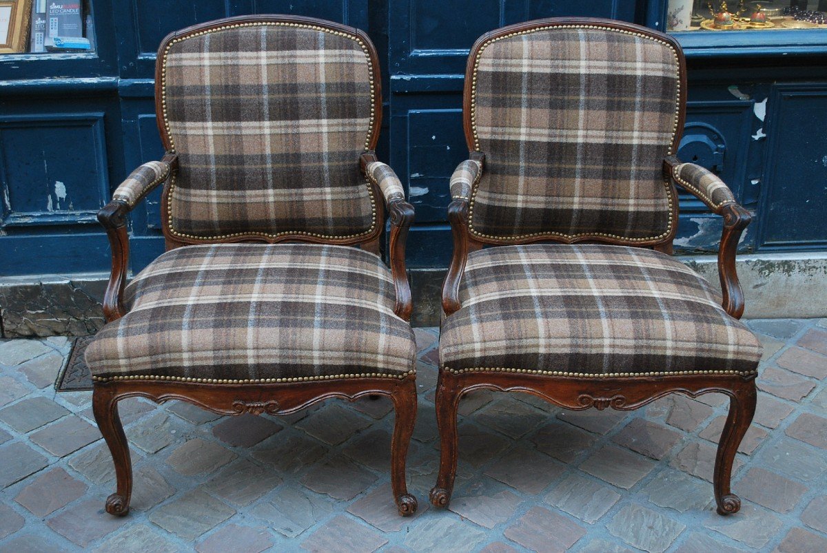 Pair Of Photo Armchairs With Flat Backs From Louis XV XVIII Period-photo-2