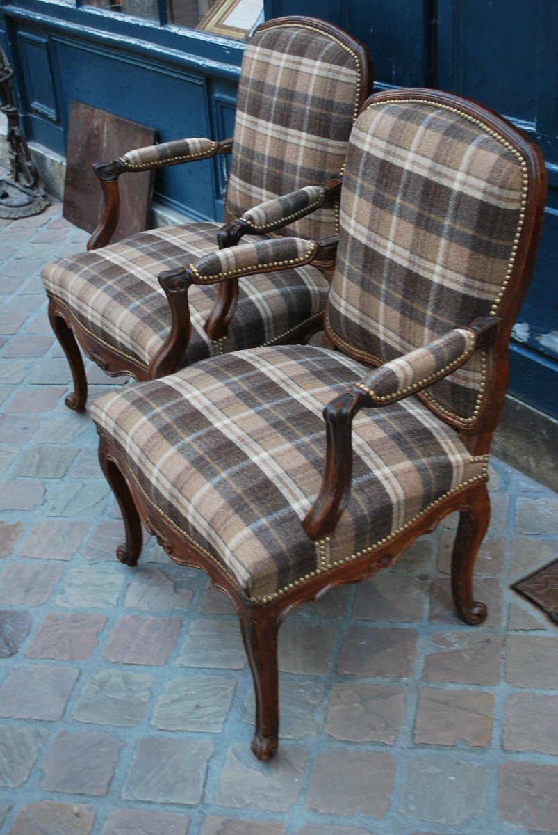 Pair Of Photo Armchairs With Flat Backs From Louis XV XVIII Period-photo-5