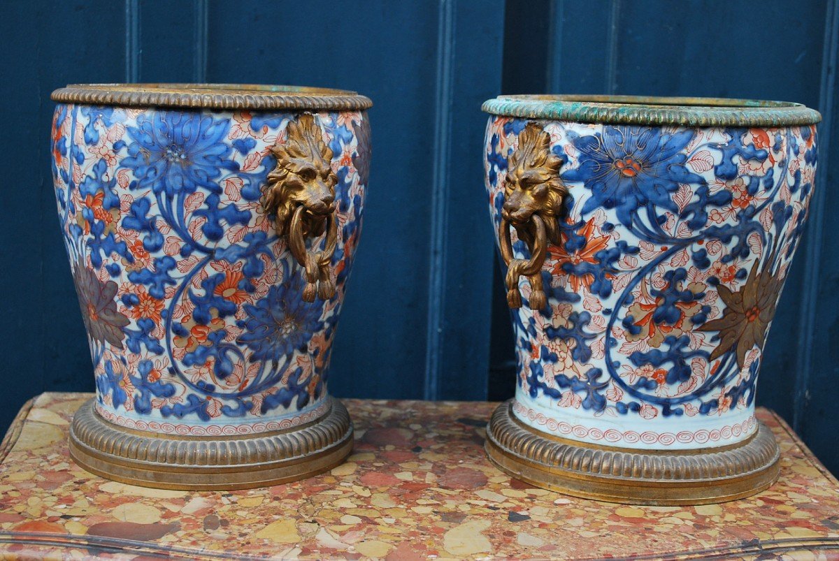 Paire De Cache Pots En Porcelaine Et Bronze XVIII