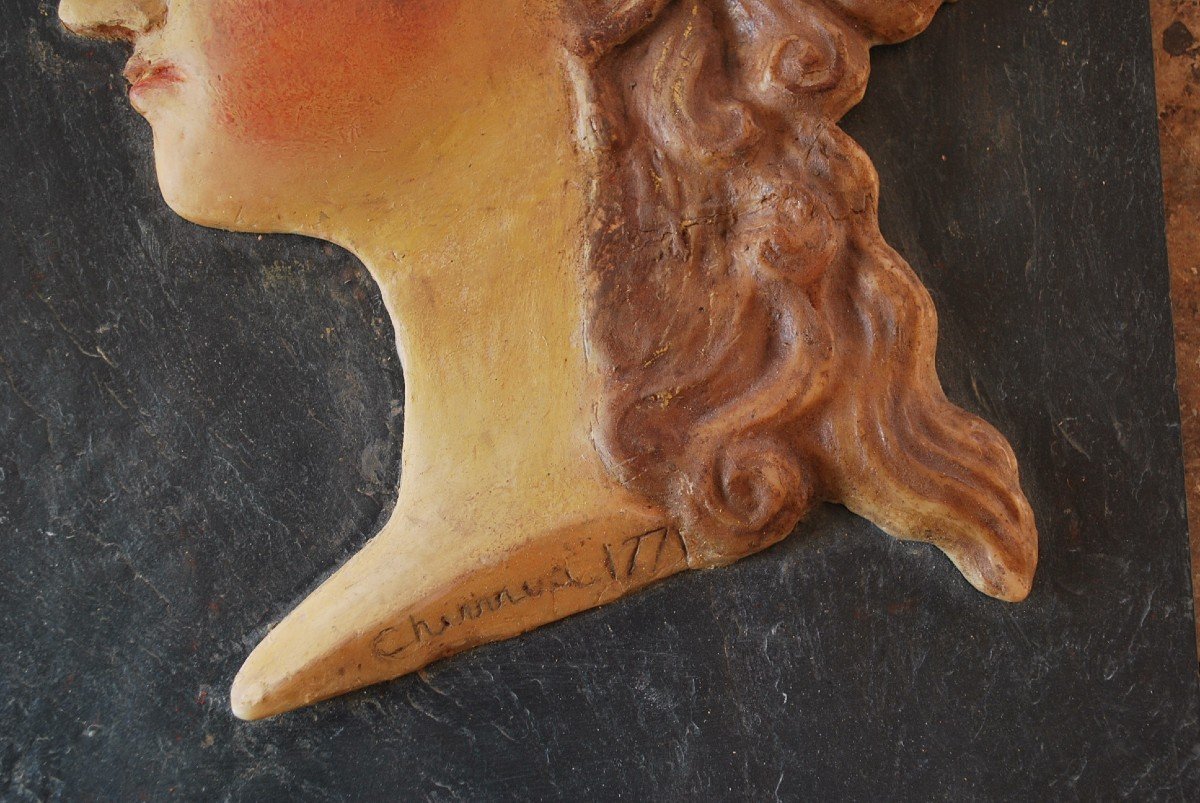Marie Antoinette Profile In Wax On Slate Late 18th Century-photo-2