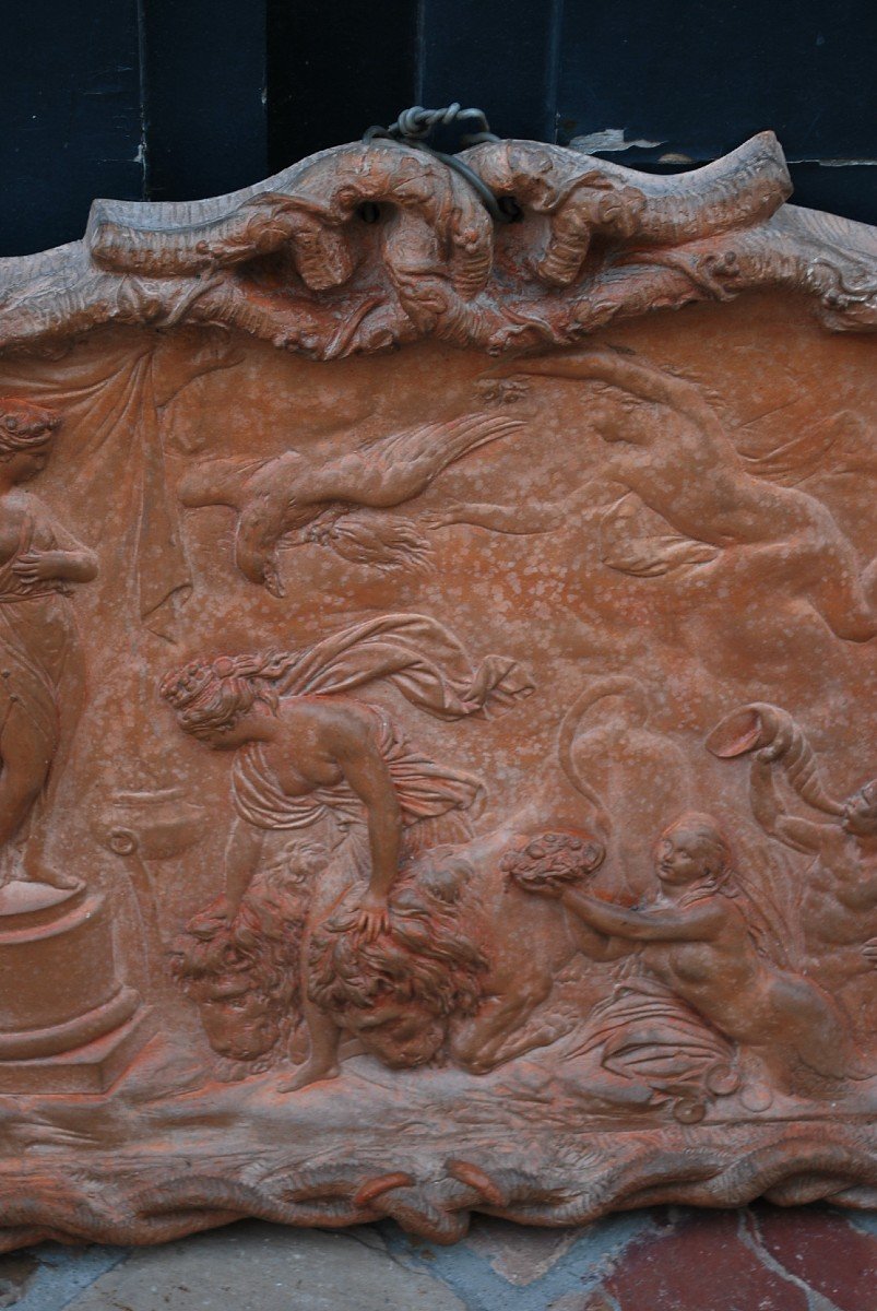 Relief In Terracotta Scene At The Antique Athéna0 Years Old Taste XVIII Signed By Moreau-photo-2