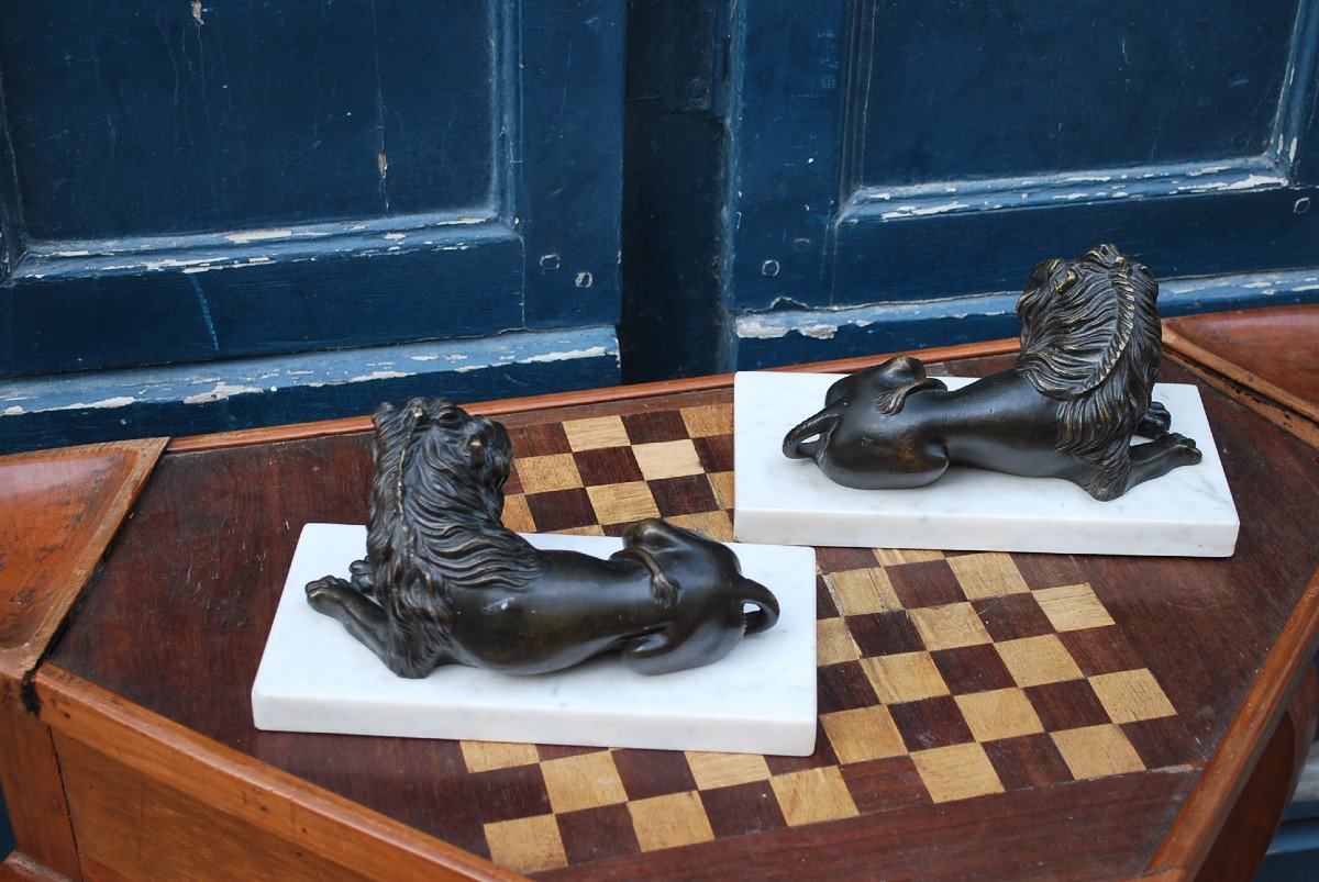 Pair Of Reclining Lions In Bronze XVII Style-photo-4