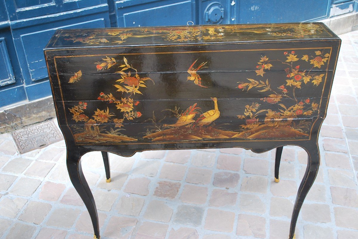 Rare Bureau De Pente D époque Louis XV En Vernis Martin   attribué à Foureau-photo-5