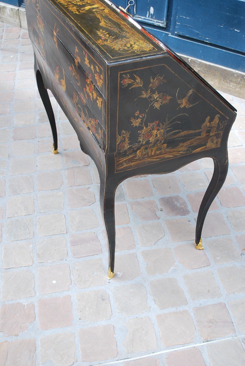 Rare Bureau De Pente D époque Louis XV En Vernis Martin   attribué à Foureau-photo-6