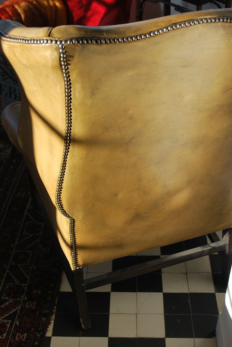 Large Comfortable Wingback Leather Armchair England-photo-4
