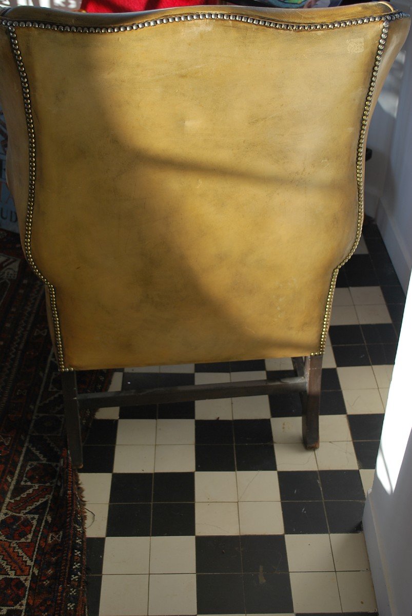 Large Comfortable Wingback Leather Armchair England-photo-5