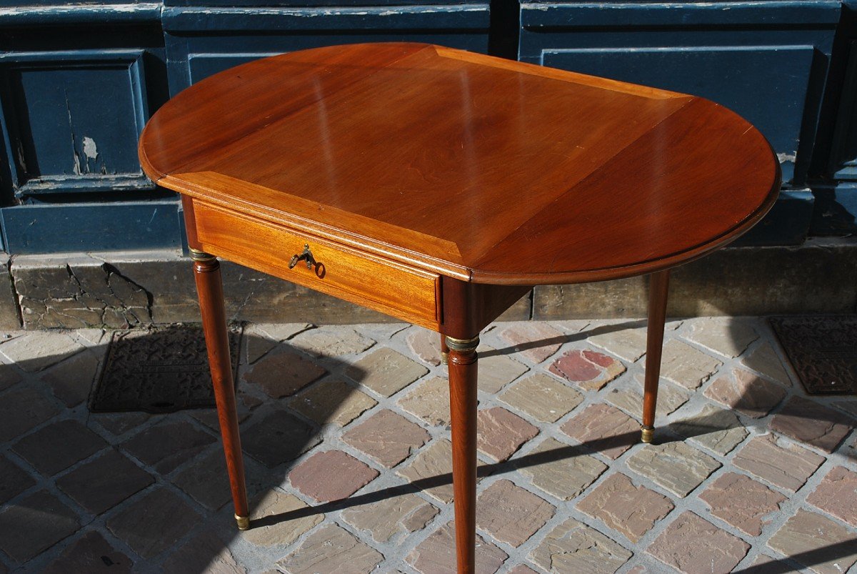 Elegant Small Mahogany Living Room Table Stamped With Canabas Louis XVI Period-photo-4