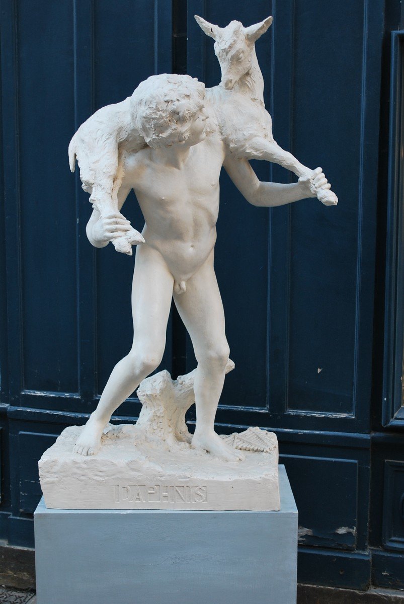 Daphnis , Grande Sculpture En Platre Par Charles Jean Marie Degeorge XIX