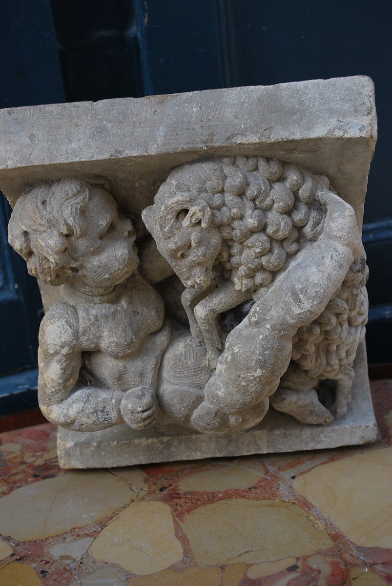 High Relief In Stone, Putto And Sheep XIX-photo-3