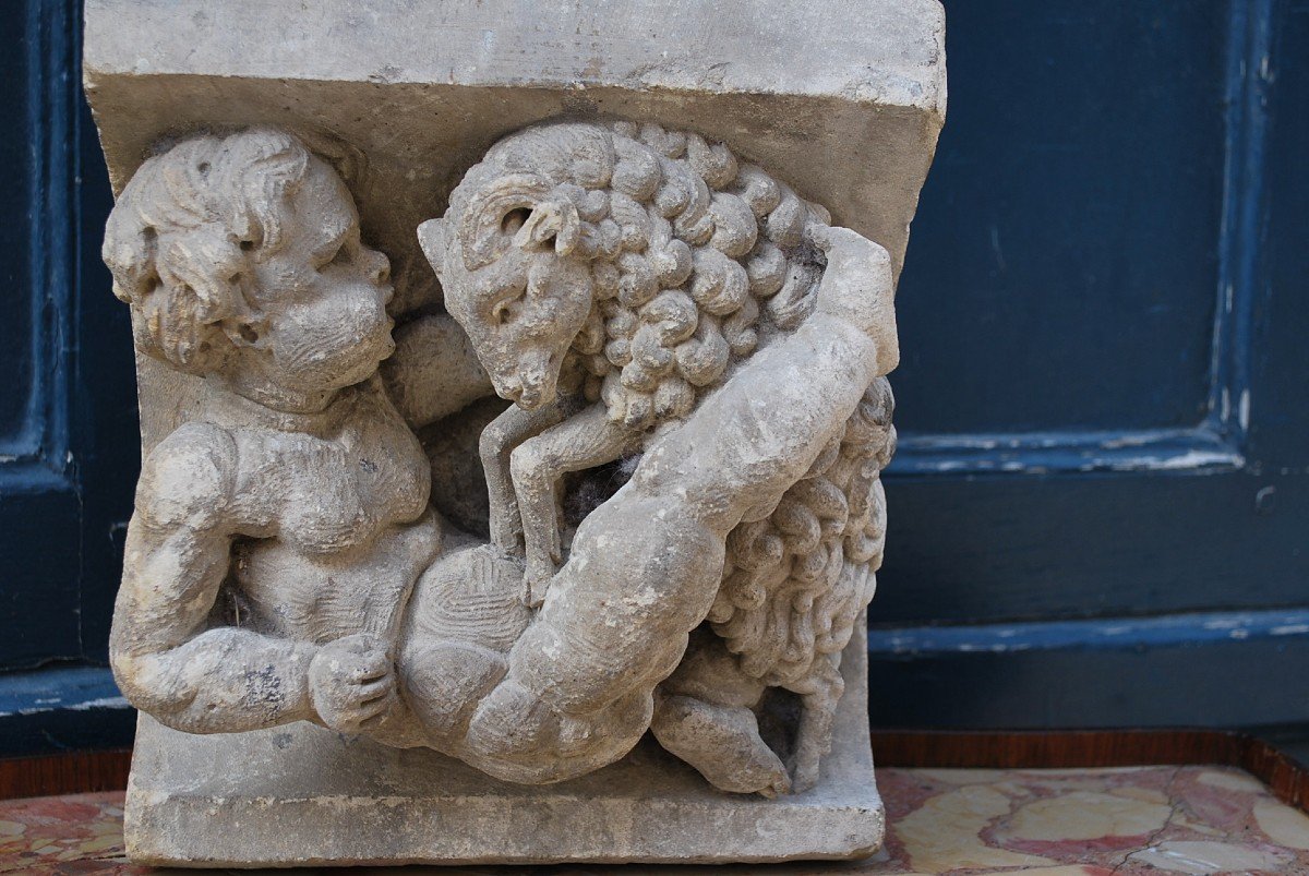 High Relief In Stone, Putto And Sheep XIX-photo-3