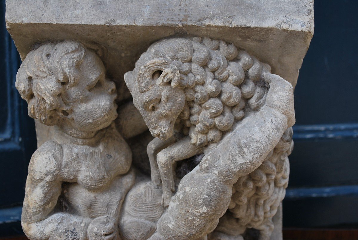 High Relief In Stone, Putto And Sheep XIX-photo-4