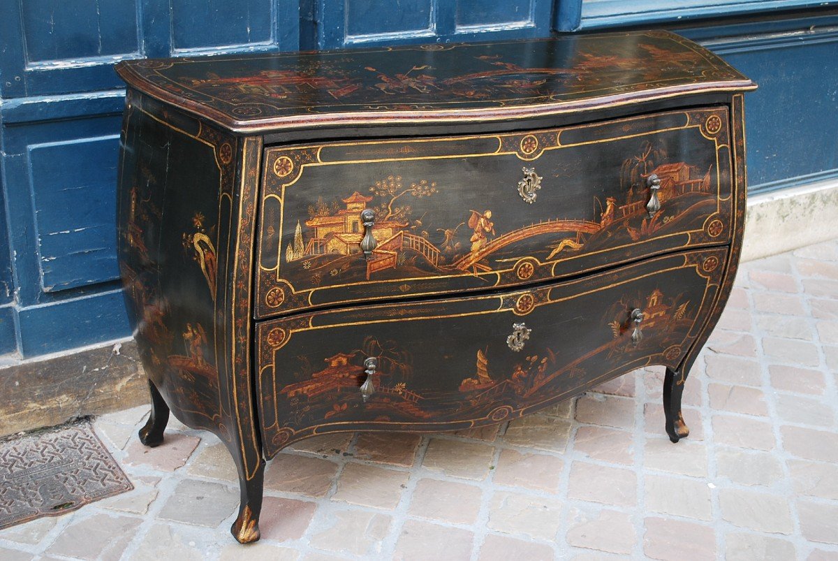 Commode vernis européen décor Chinois  Italie XVIII-photo-2