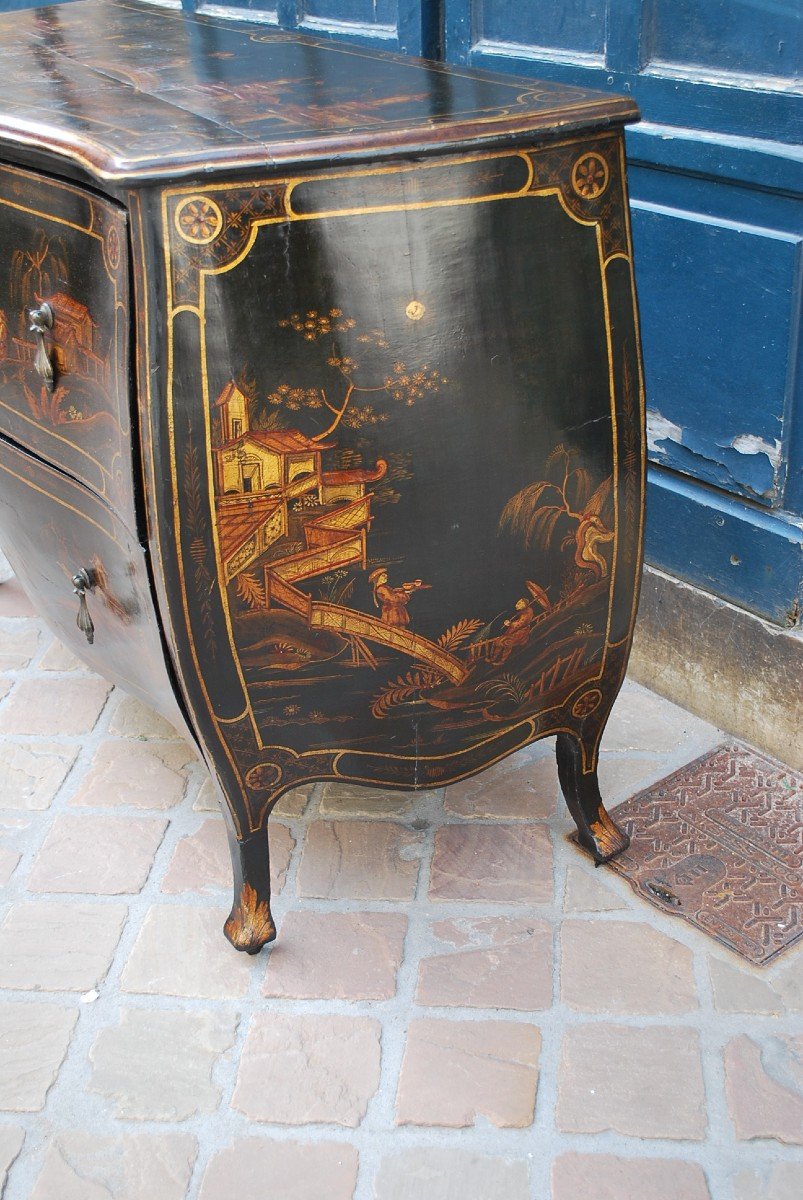 Commode vernis européen décor Chinois  Italie XVIII-photo-2