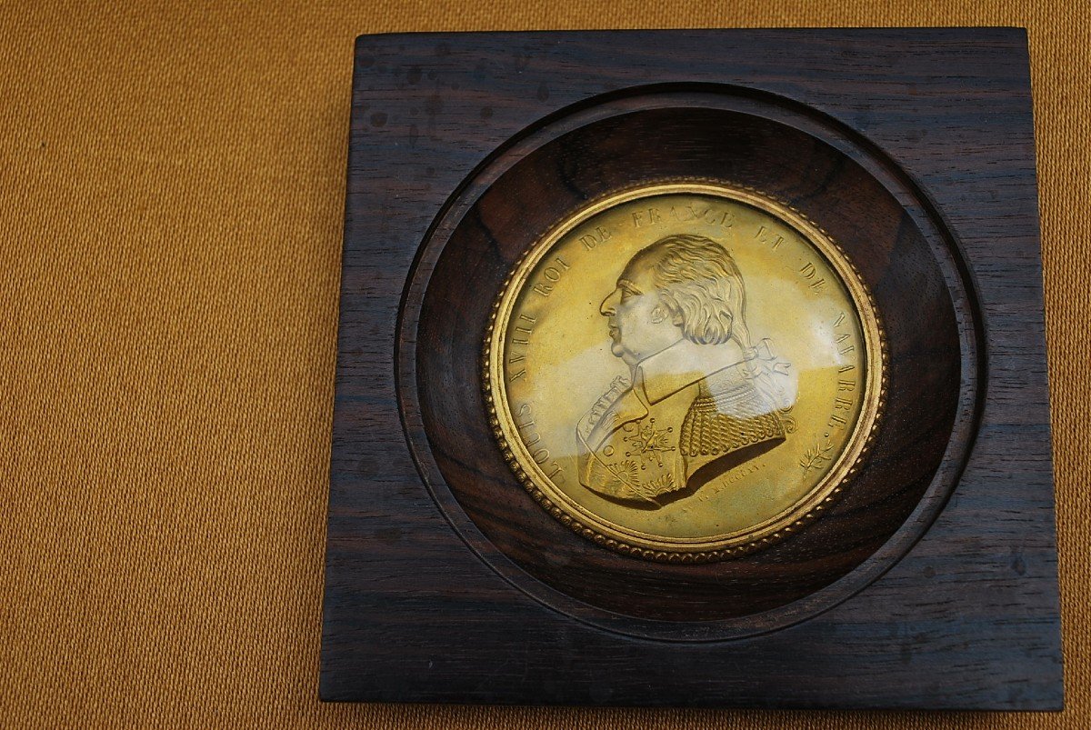 Louis  XVIII , Médaille En Bronze Encadrée  XIX-photo-3