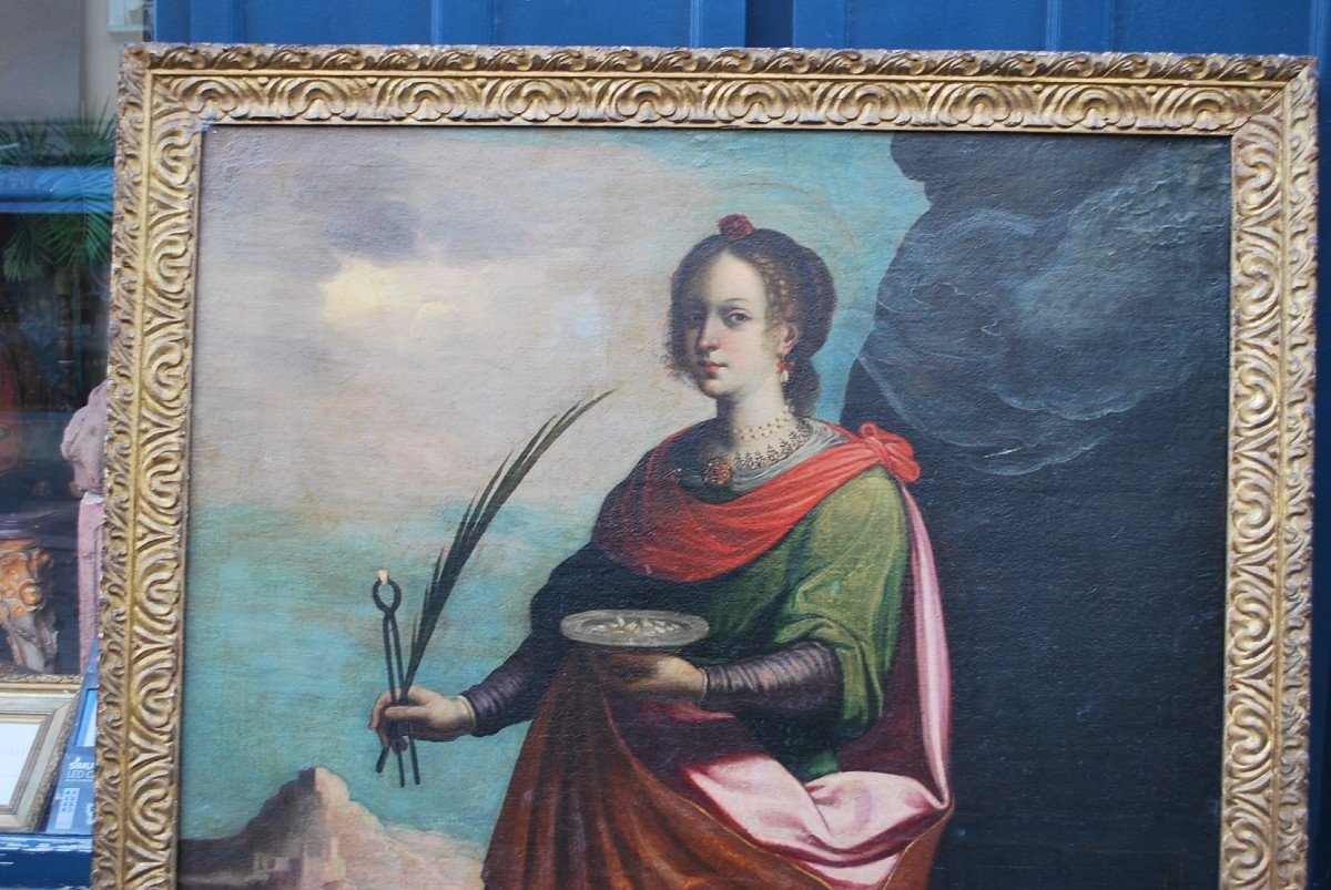 Importante Huile Suiveur De Zurbaran  Saint Apolline    école XVII-photo-1