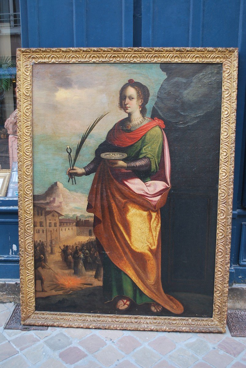 Importante Huile Suiveur De Zurbaran  Saint Apolline    école XVII