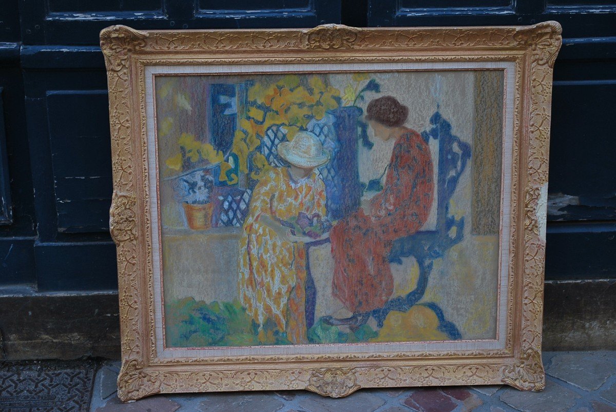 Vuillard , Suiveur De , Deux Femmes à La Terrasse , Pastel-photo-2