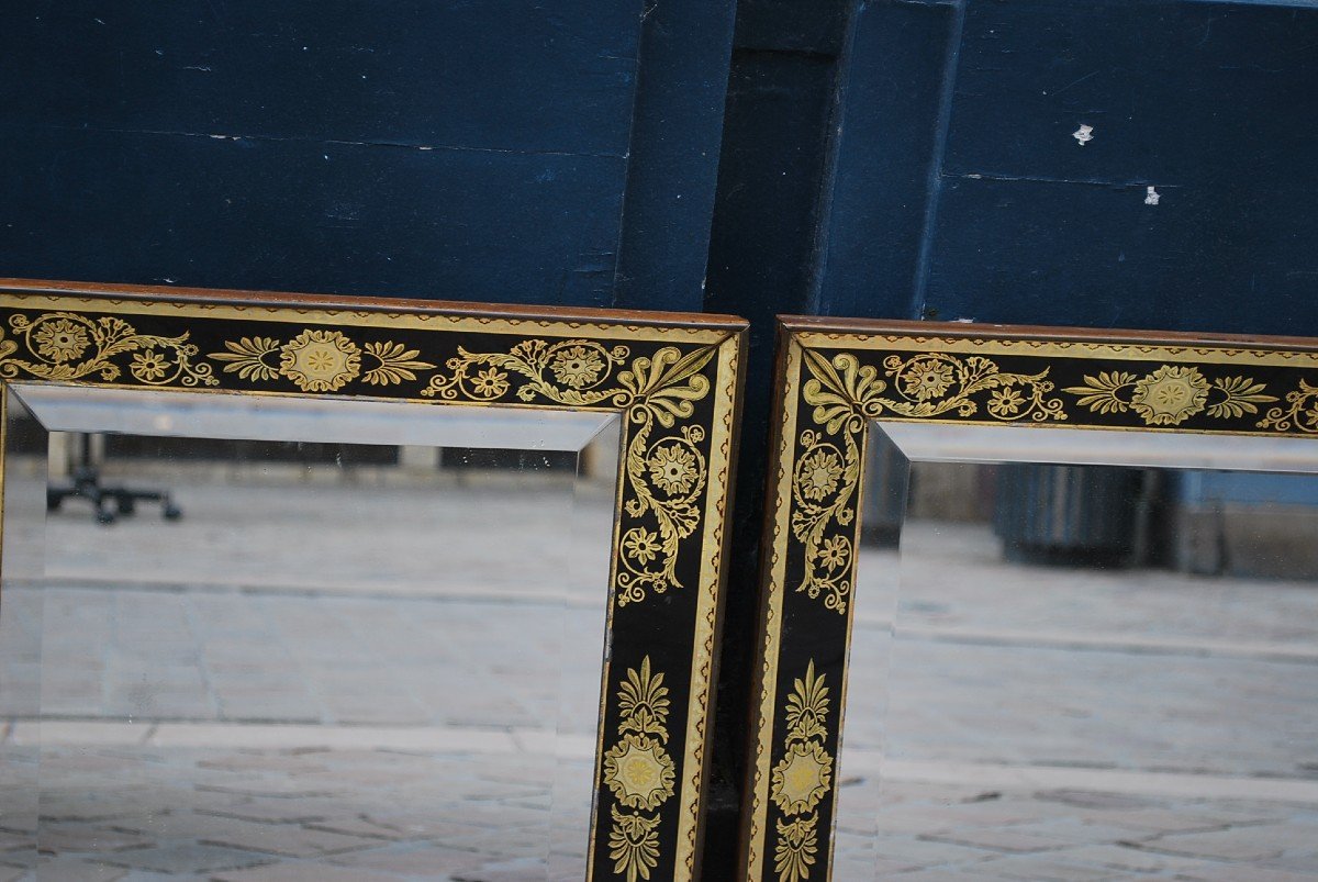 Paire De Miroirs En Verre églomisé D époque Charles X-photo-1