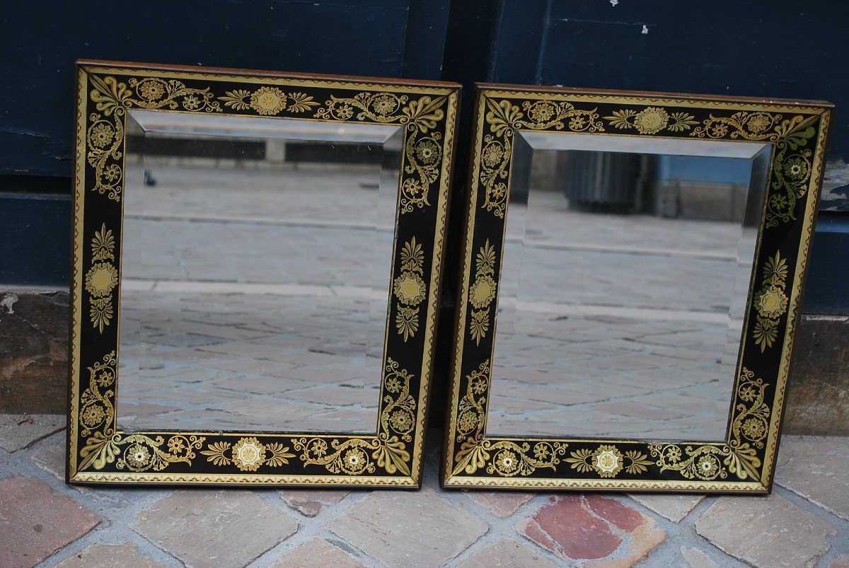 Paire De Miroirs En Verre églomisé D époque Charles X