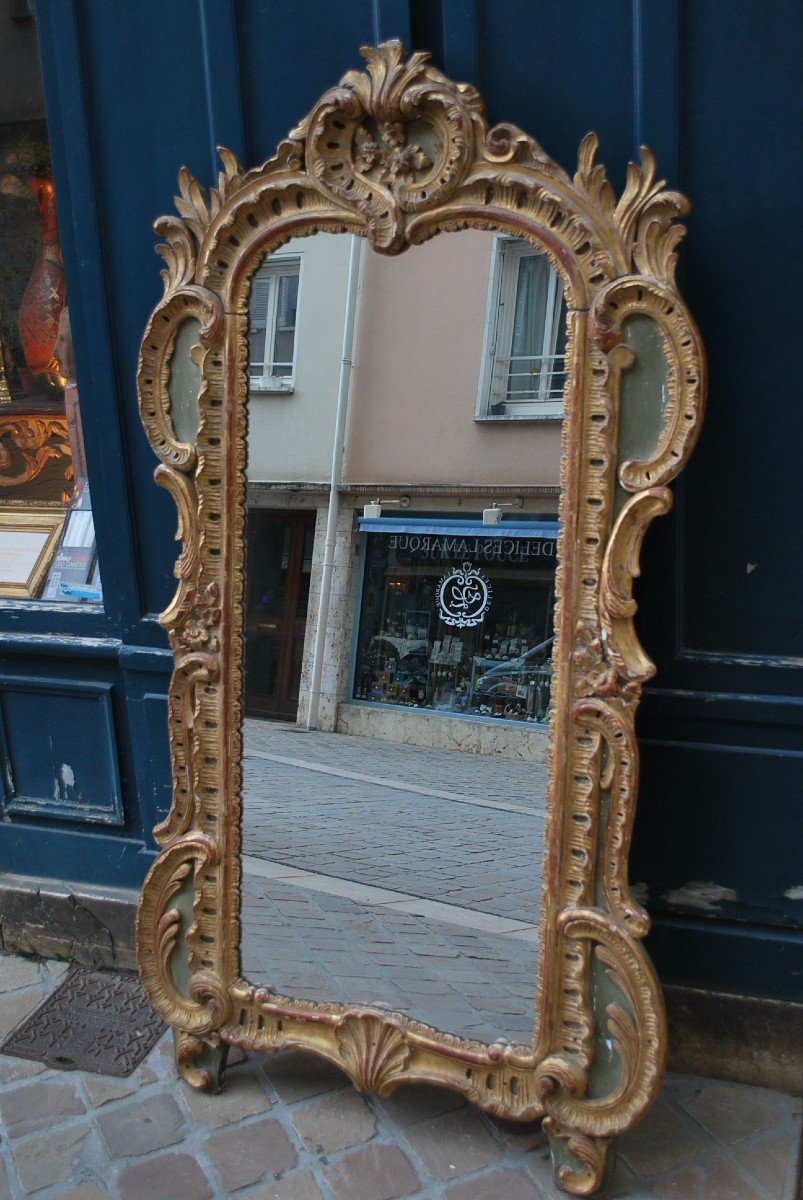 Belle Glace  en boi doré  d époque Louis XV , Provence XVIII-photo-4