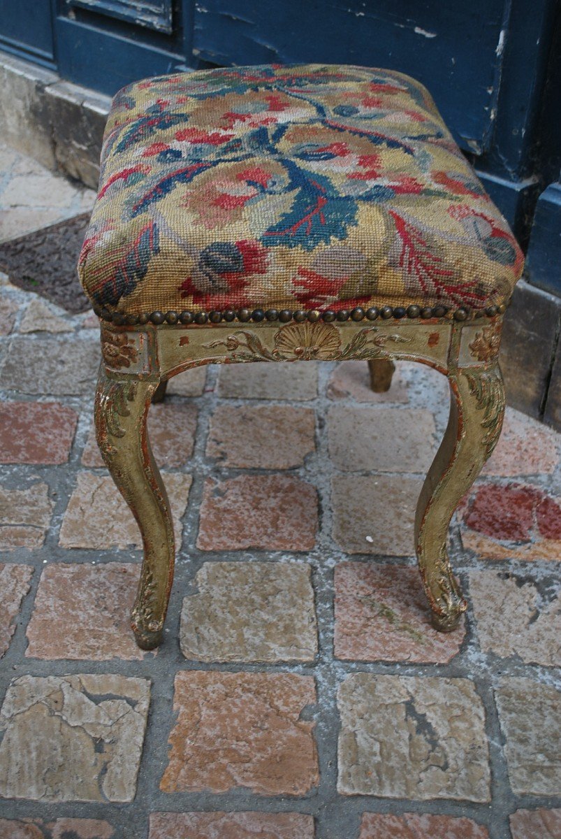 Tabouret D époque Regence Laqué Vert D Eau Provence XVIII-photo-4